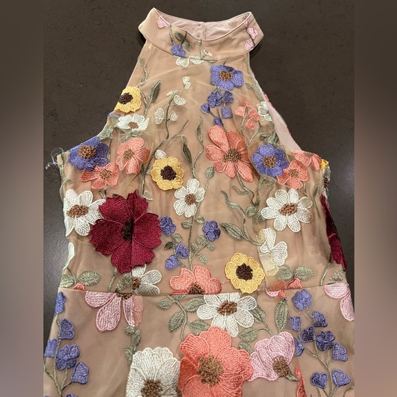NWT 3-Dimensional Embroidered Floral Sheer Halter Mini Dress Sz: XS - Picture 8 of 16